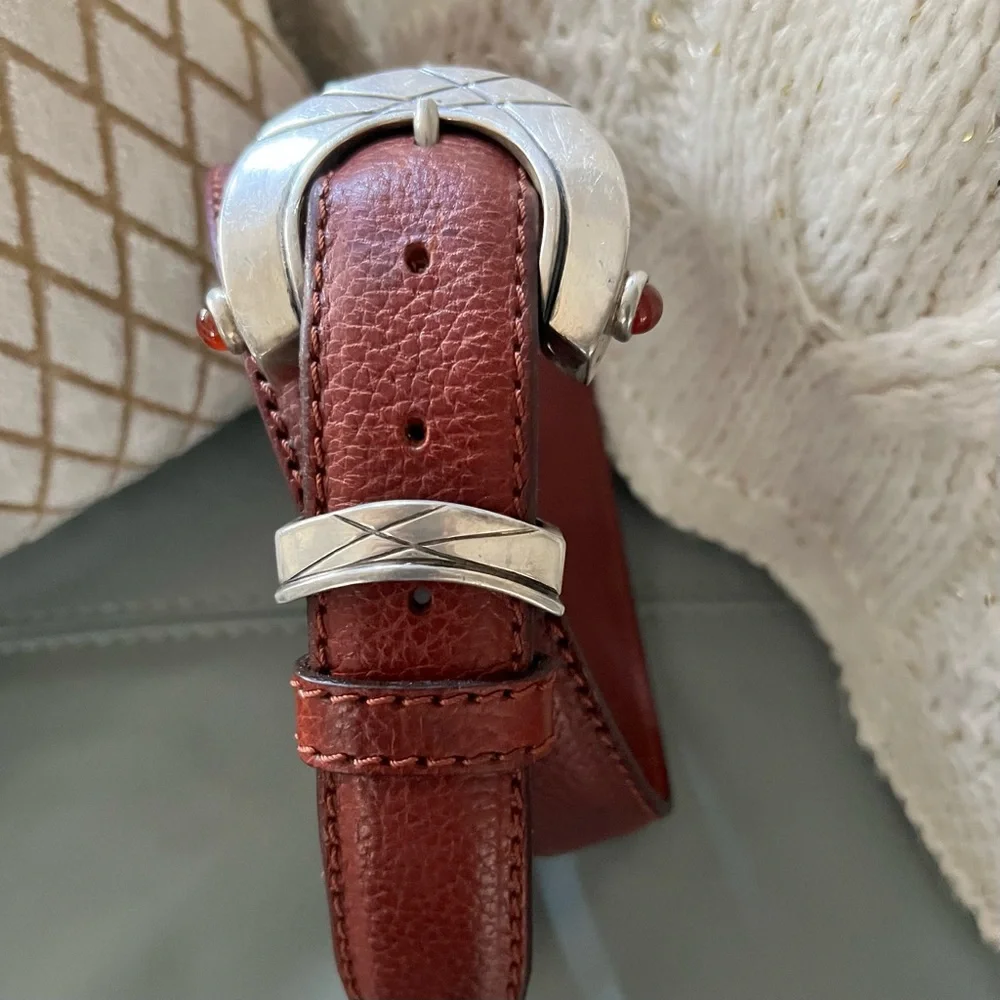 RARE 925 Sterling Silver CLAUDIO CALESTANI Milano Italy LEATHER BELT 100 115 - Picture 5 of 17